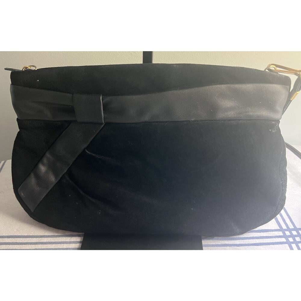 Vintage Black Velvet Clutch Handbag Purse w/ Bow Unbranded EUC 1940’s 1950’s